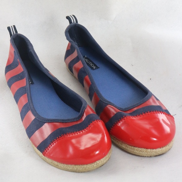 NAUTICA Scow Skimmer Flats Red & Navy Stripes - Picture 2 of 8
